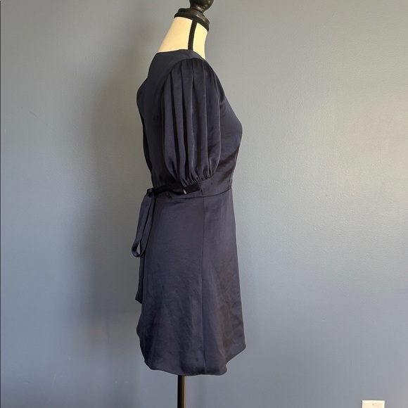 Aritzia Wilfred Free Lune classy navy blue satin puff sleeve wrap dress XXS - Picture 9 of 12